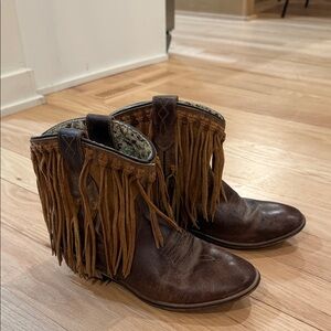 Brown Fringe Leather Cowgirl Booties